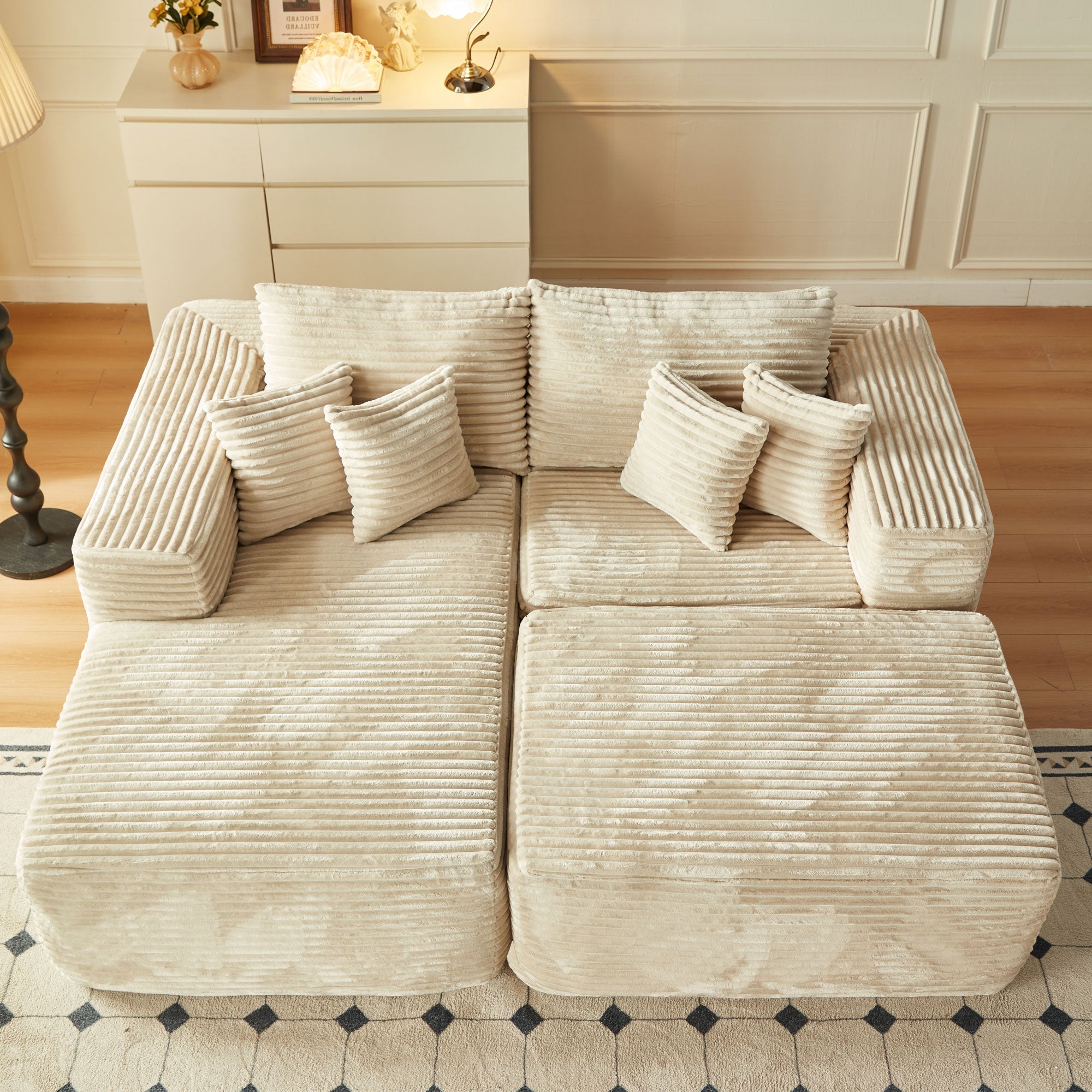Ovios 80"Modular Couch with Chaise&Ottoman, Sleeper Sofa, No Assembly Required
